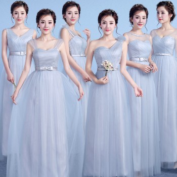 2016秋冬新款韩式修身显瘦灰色伴娘礼服伴娘团长款姐妹裙