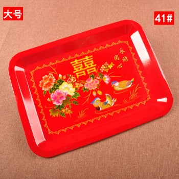 婚庆喜庆结婚水果盘/敬茶托盘 红色方形鸳鸯戏水大号168-10