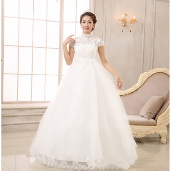 新娘一字肩婚纱礼服2016新款包肩蕾丝齐地韩版高腰孕妇长款新娘装