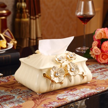 欧式大号陶瓷纸巾盒 长方形高档客厅抽纸盒摆件 家居装饰礼物奢华