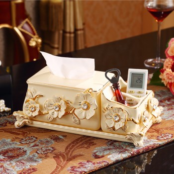 欧式创意陶瓷纸巾盒 长方形高档客厅抽纸盒摆件 家居装饰礼物奢华