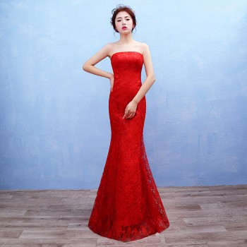 厂家直销2017新款新娘婚纱礼服 韩式鱼尾红色蕾丝婚纱批发Y01