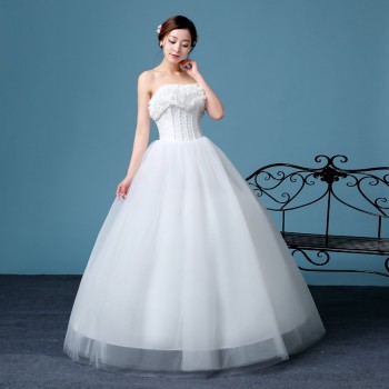新款白色蕾丝婚纱 抹胸婚纱公主显瘦大码婚纱苏州厂家批发代发T34