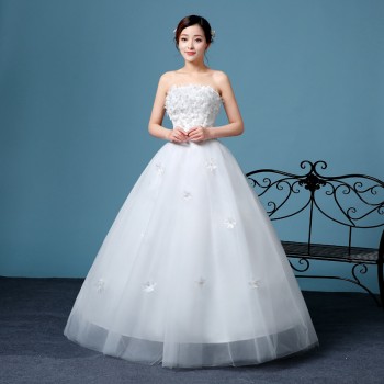 2017新款甜美公主花朵婚纱礼服 显瘦白色齐地大码婚纱一件代发T35