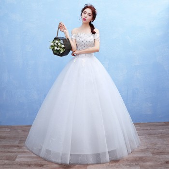 2017新款新娘蕾丝婚纱礼服 韩式 双肩一字肩蕾丝婚纱T42