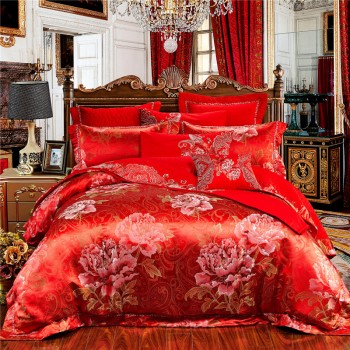 婚庆四件套大红床品被套多件套全棉结婚刺绣床上用品