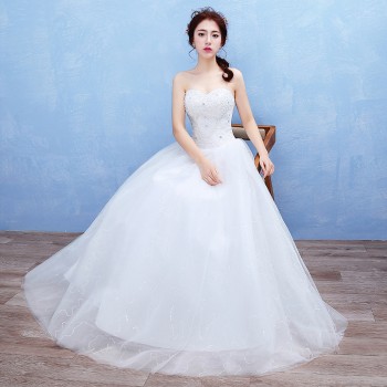 苏州厂家直销2017新款新娘婚纱礼服 韩式大码抹胸蕾丝婚纱批发T44