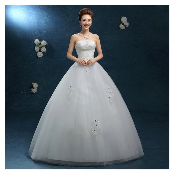 2017新款韩式夏 显瘦齐地抹胸蕾丝镶钻白色公主婚纱批发厂家F23
